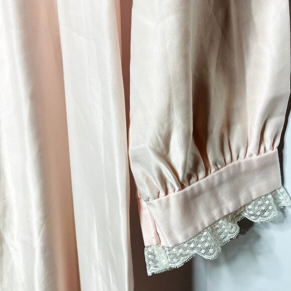 Vintage Pink Satin Long Nightgown Modest Sleepware Embroidered Pockets u Size L - Picture 4 of 8